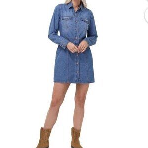 NWOT FRYE Women's XL Denim Dress Long Sleeve Button Up Light Medium Wash